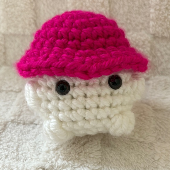 Handmade Pink Crochet Mushroom - Picture 1 of 3